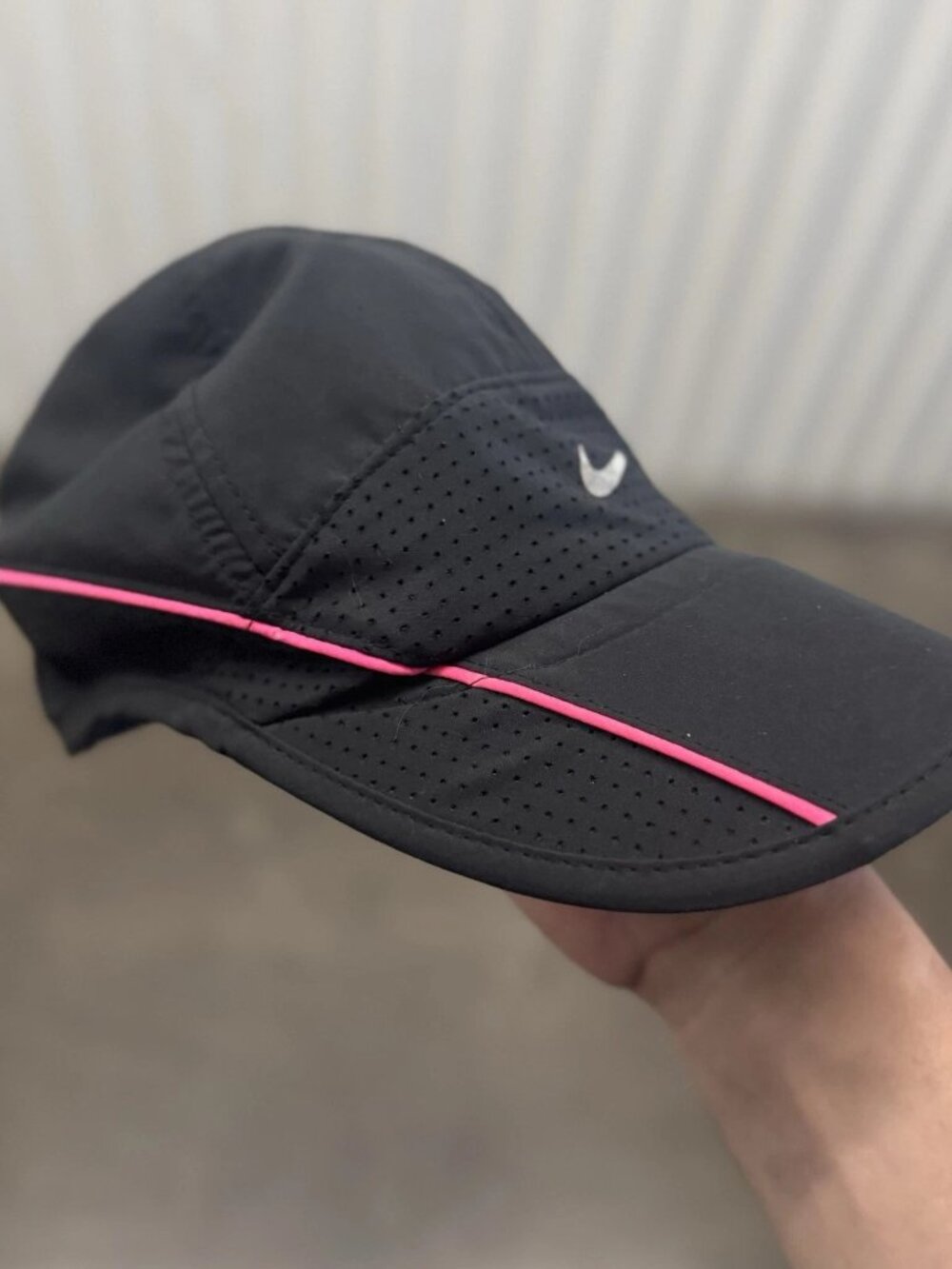 Vintage Nike AW84 Dri-FIT 7 Panel Running Hat Pink Black Adjustable
